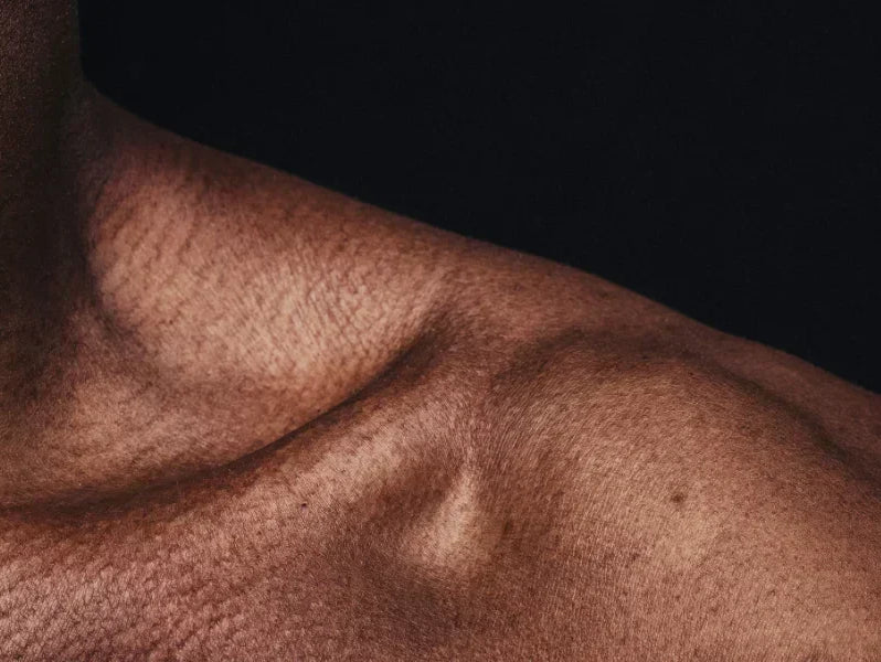 Épaule dénudée, peau lisse et ferme, en lumière naturelle