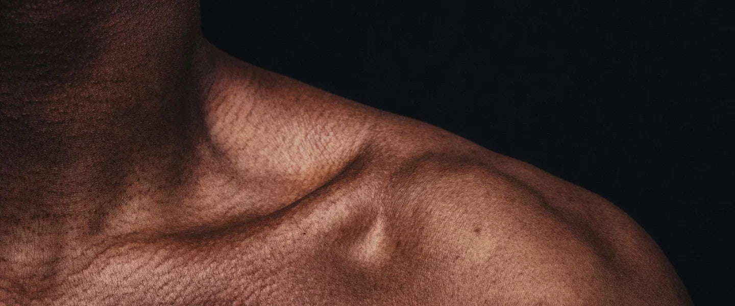 Épaule dénudée, peau lisse et ferme, en lumière naturelle