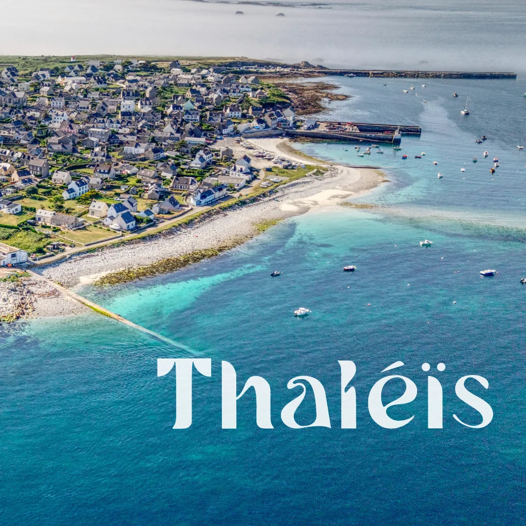 Île de molène vue du ciel, source de nos actifs marins cosmétiques au coeur du parc naturel marin de la mer d'iroise